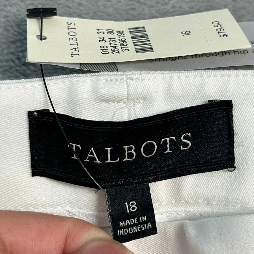 NWT Talbots Heritage White Straight Leg Trousers Pants Womens 18 (39x29) Cotton
